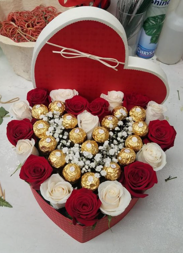 Heart Shaped Rose Box w/ Chocolates